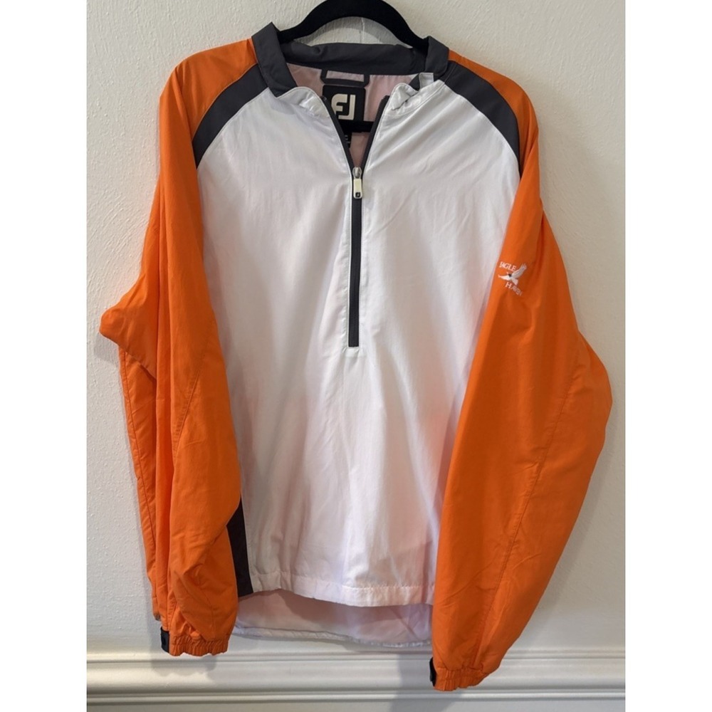 FootJoy FJ Golf Pullover Jacket Mens Medium Orange White Windbreaker Eagle Haven
